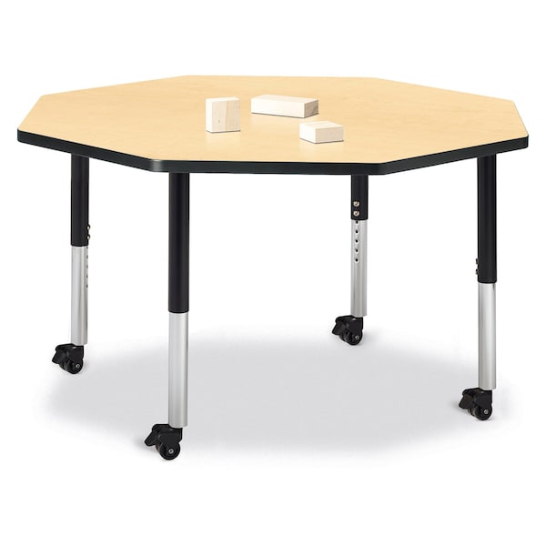 Berries Octagon Activity Table, 48 in. x 48 in., Mobile, Maple/Black/Black
